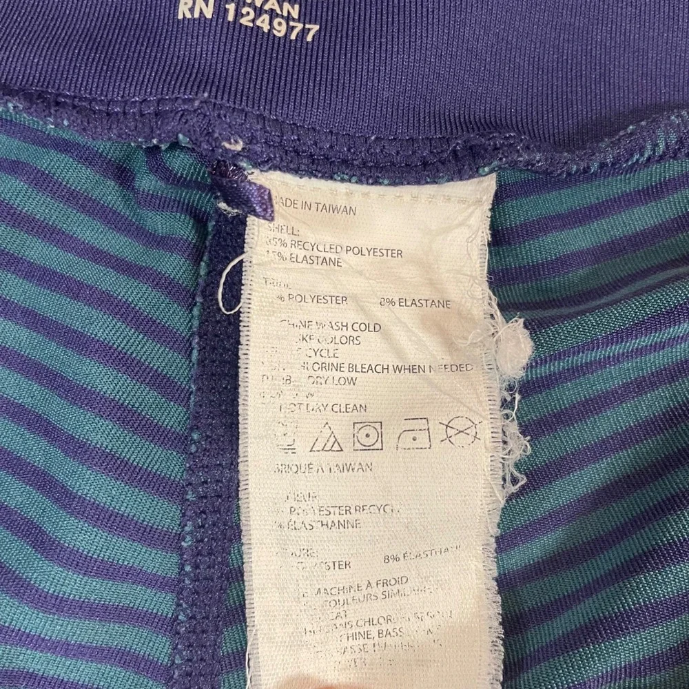 prAna Womens Sapphire Striped Athletic Leggings Medium Blue Teal Yoga Activewear